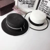 Fashionable M-label sun hats, straw hats, sun-protective hats, women's summer outings, sun hats, black British flat-topped top hats, a trend details Picture